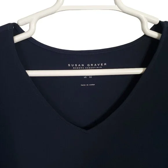 Susan Graver Modern Essentials Size 5X Tunic Top V-Neck Liquid Stretch Knit Blue - Picture 7 of 9